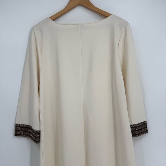 Christian Siriano /J.Jill Beaded-Cuff Shift Dress Size XL Midi Cream Stretch - Picture 12 of 13